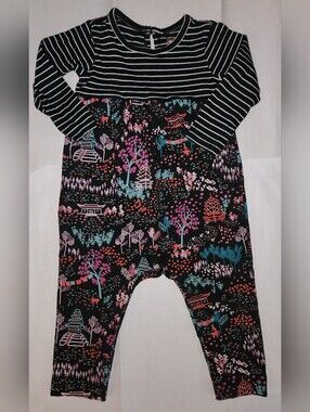 Tea Collection Baby Scenic Striped Black Romper Size 9-12 Months